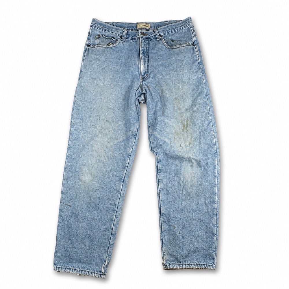 Vintage L.L.Bean Fleece Lined Jeans Mens 36x32‎ Relaxed Fit Distressed Workwear